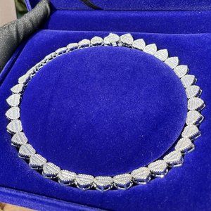 Baguette Crushed Heart Necklace Iced Out Choker Micro Pave Prong Setting Chain